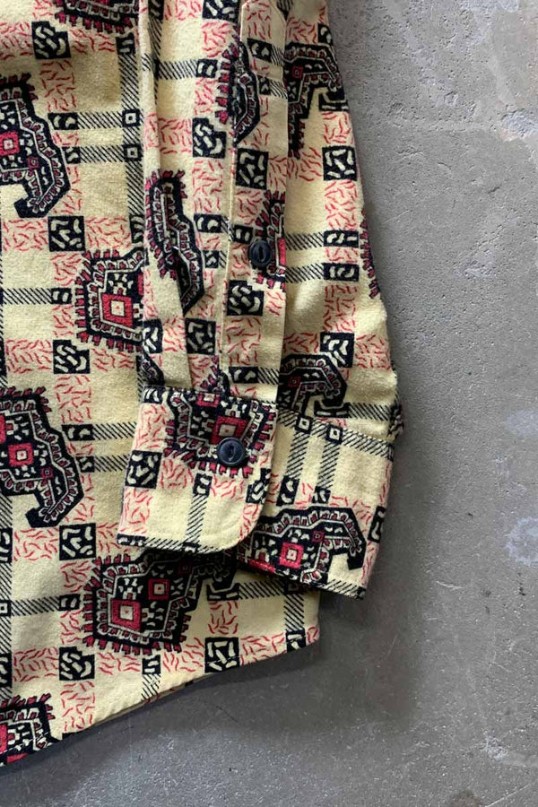 L/S CHECK DESIGN FLANNEL SHIRT / YELLOW [SIZE: L USED]