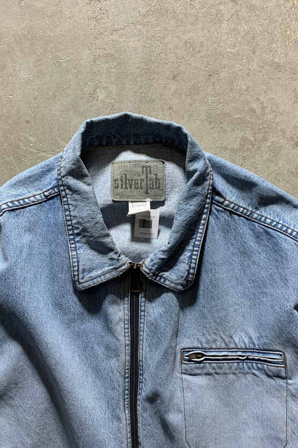 90'S SILVER TAB ZIP UP DENIM JACKET / LIGHT BLUE [SIZE: XL USED]