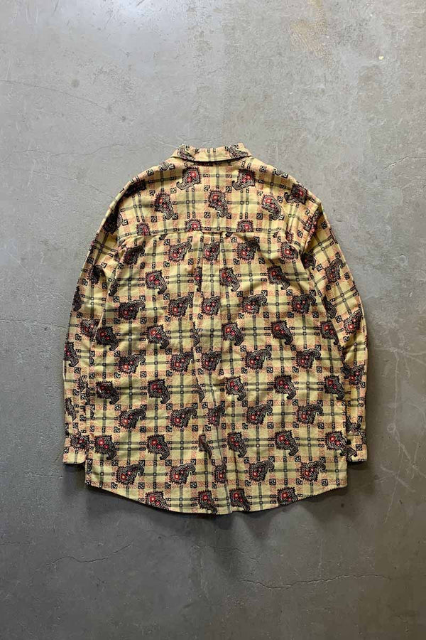 L/S CHECK DESIGN FLANNEL SHIRT / YELLOW [SIZE: L USED]