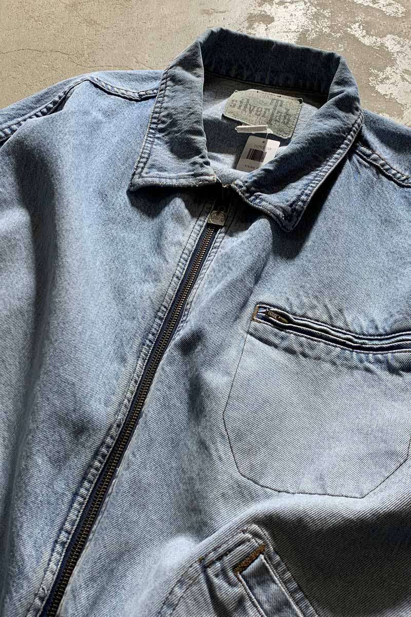 90'S SILVER TAB ZIP UP DENIM JACKET / LIGHT BLUE [SIZE: XL USED]