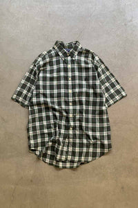 90'S S/S B.D CHECK COTTON SHIRT / GREEN [SIZE: L USED]