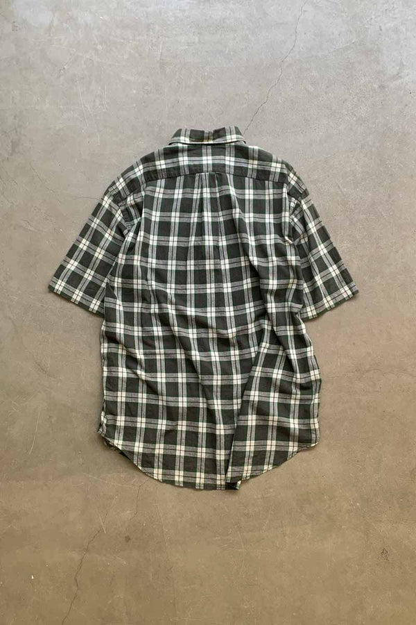 90's S/S B.D. CHECK COTTON SHIRT / GREEN [SIZE: L USED]