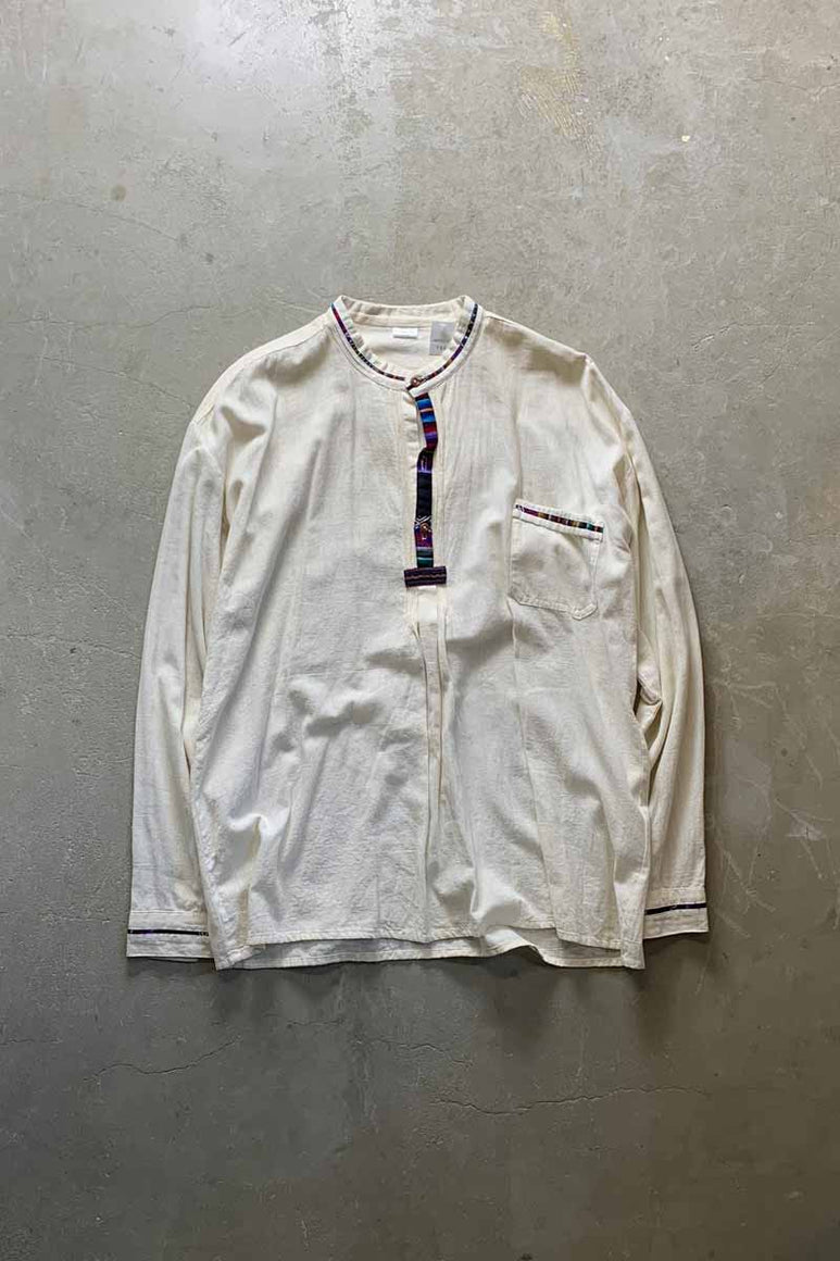 L/S BAND COLLAR DESIGN PULLOVER SHIRT / ECRU [SIZE: M USED]