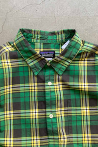 S/S COTTON CHECK SHIRT / GREEN [SIZE: L USED]