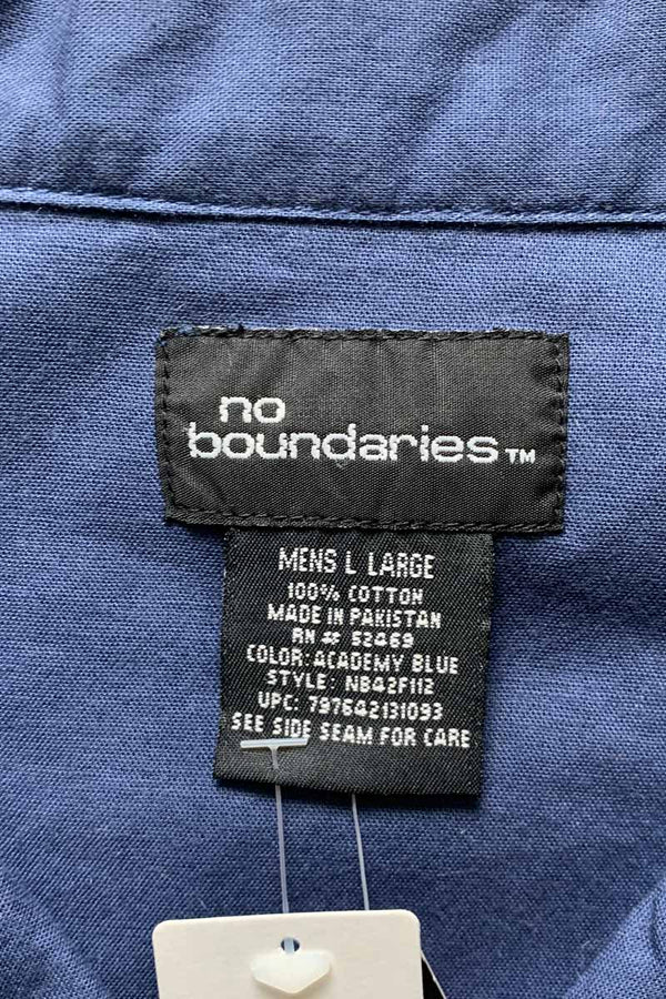 90'S L/S OPEN COLLAR EMBROIDERY DESIGN SHIRT / NAVY [SIZE: L DEADSTOCK/NOS]