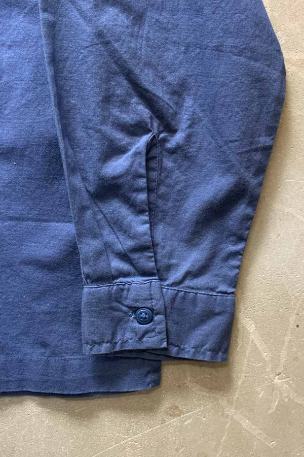 90'S L/S OPEN COLLAR EMBROIDERY DESIGN SHIRT / NAVY [SIZE: L DEADSTOCK/NOS]