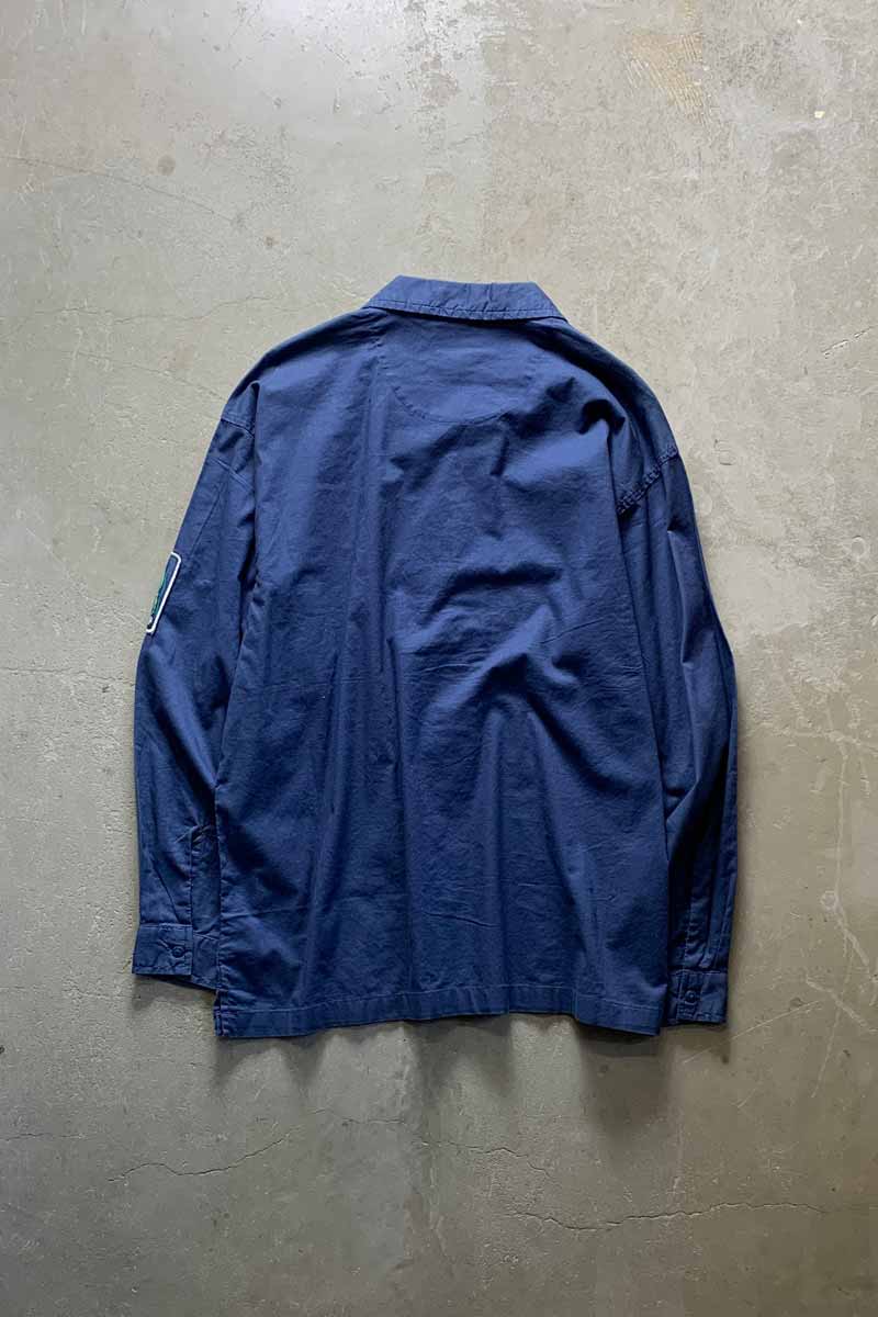 90'S L/S OPEN COLLAR EMBROIDERY DESIGN SHIRT / NAVY [SIZE: L DEADSTOCK/NOS]