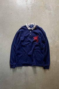 90'S L/S EMBROIDERY POLO SHIRT / NAVY [SIZE: L USED]