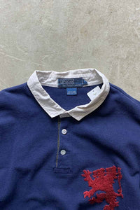 90'S L/S EMBROIDERY POLO SHIRT / NAVY [SIZE: L USED]