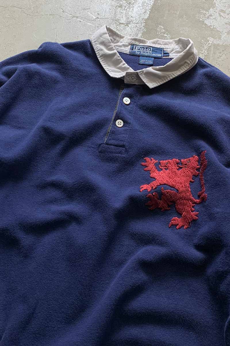 90'S L/S EMBROIDERY POLO SHIRT / NAVY [SIZE: L USED]