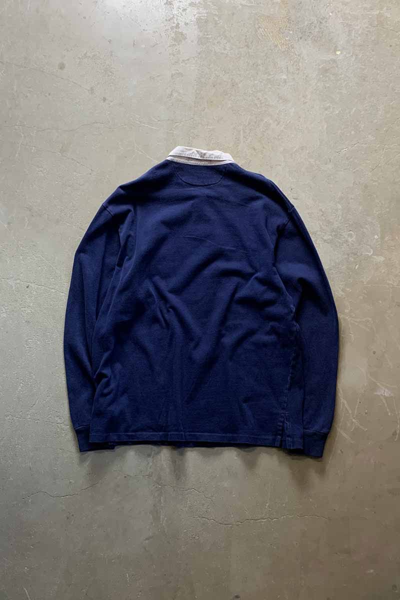 90'S L/S EMBROIDERY POLO SHIRT / NAVY [SIZE: L USED]