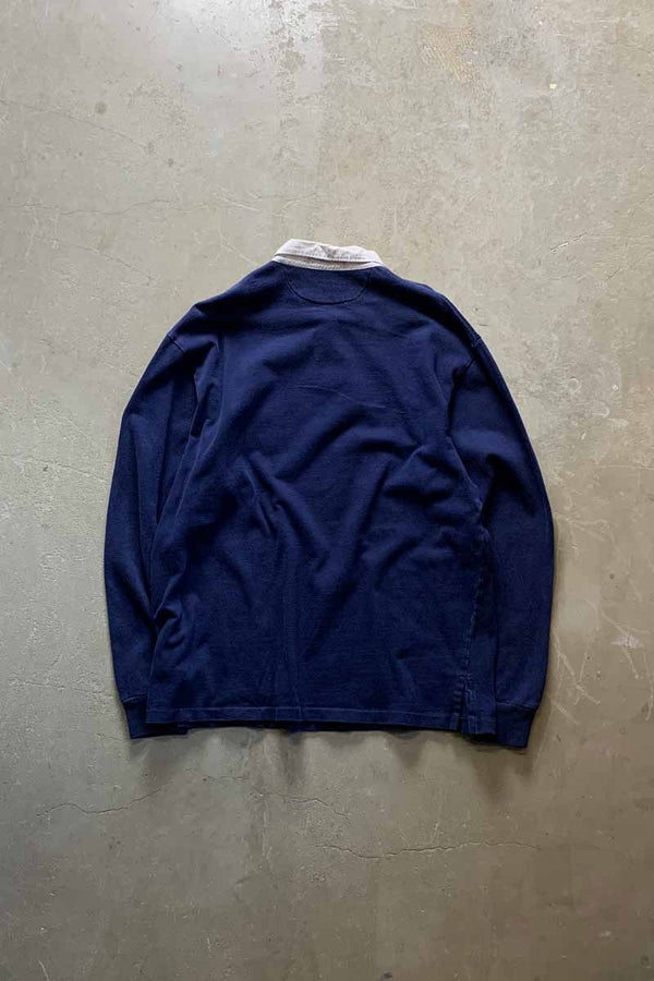 90'S L/S EMBROIDERY POLO SHIRT / NAVY [SIZE: L USED]