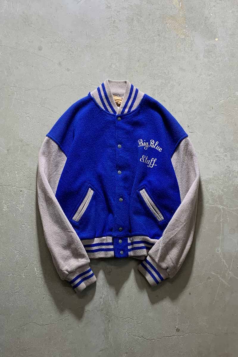 50-60'S BIG BLUE STAFF EMBROIDERY STADIUM JACKET / BLUE [SIZE: XL USED]
