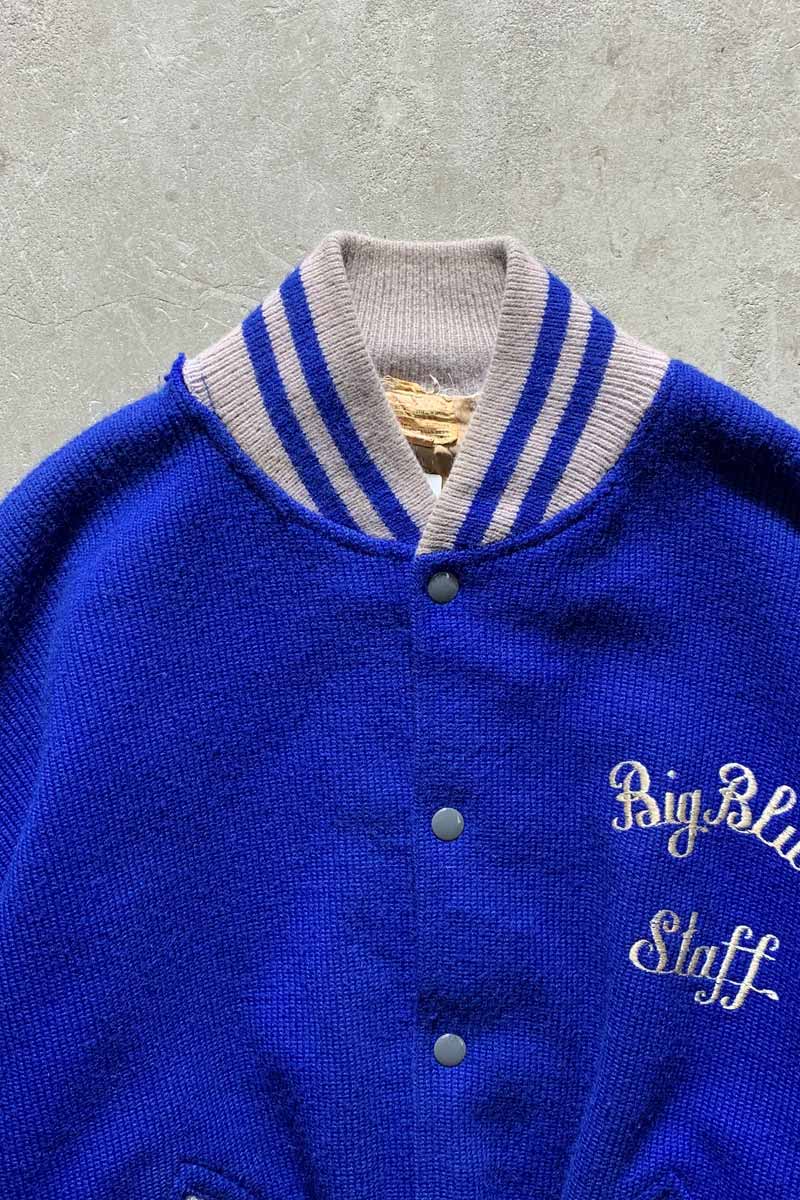 50-60'S BIG BLUE STAFF EMBROIDERY STADIUM JACKET / BLUE [SIZE: XL USED]
