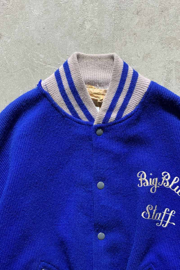 50-60'S BIG BLUE STAFF EMBROIDERY STADIUM JACKET / BLUE [SIZE: XL USED]