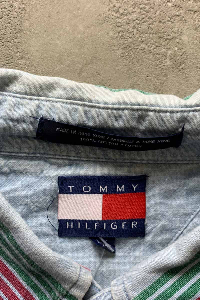 90'S L/S B.D MULTI STRIPE SHIRT / BLUE [SIZE: L USED]