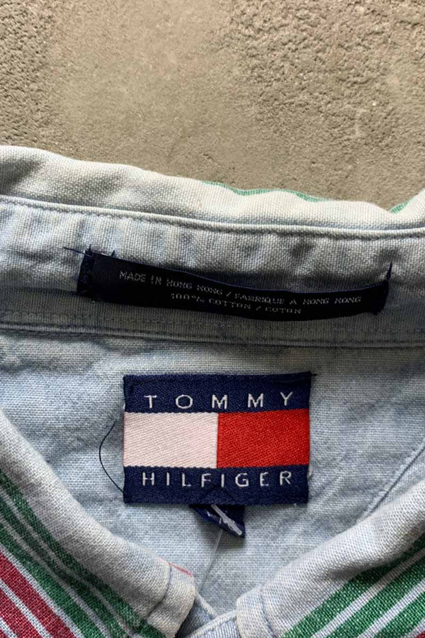 90'S L/S B.D MULTI STRIPE SHIRT / BLUE [SIZE: L USED]