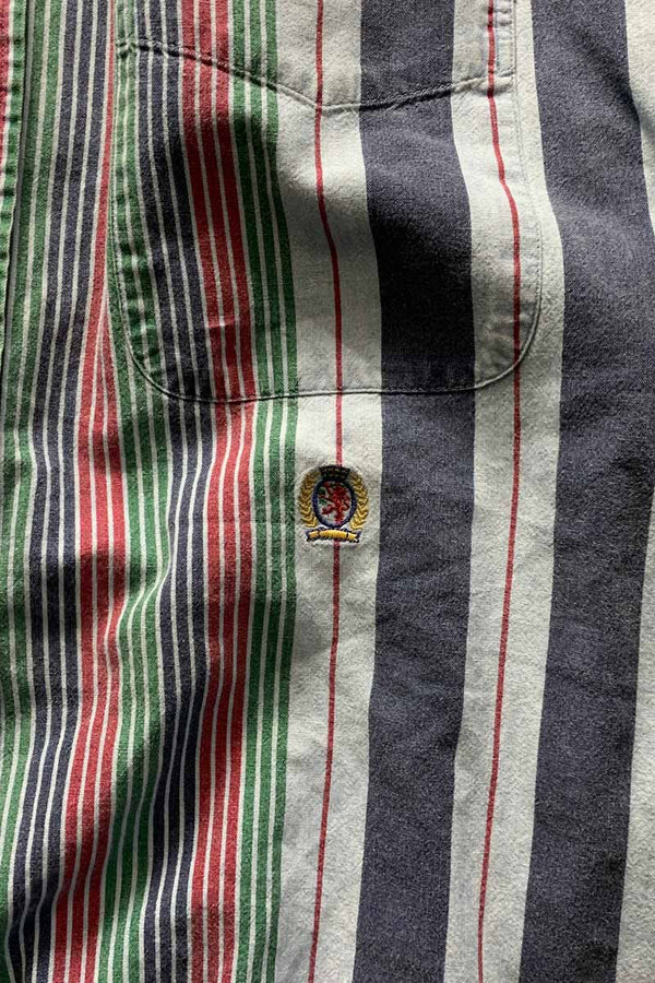 90'S L/S B.D MULTI STRIPE SHIRT / BLUE [SIZE: L USED]