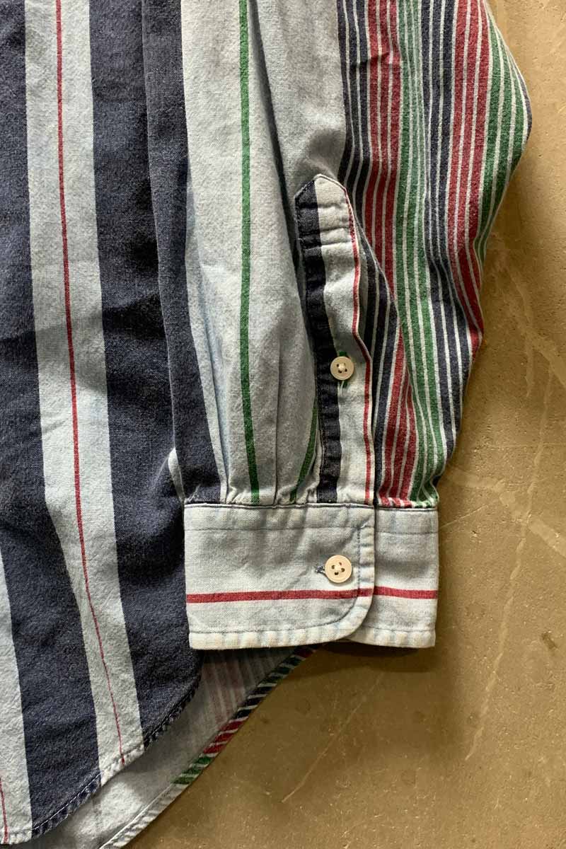 90'S L/S B.D MULTI STRIPE SHIRT / BLUE [SIZE: L USED]