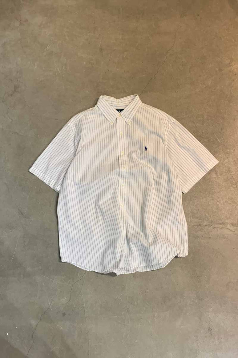 90'S S/S STRIPE CLASSIC FIT BOX SHIRT / WHITE / BLUE [SIZE: XL USED]