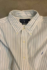 90'S S/S STRIPE CLASSIC FIT BOX SHIRT / WHITE / BLUE [SIZE: XL USED]