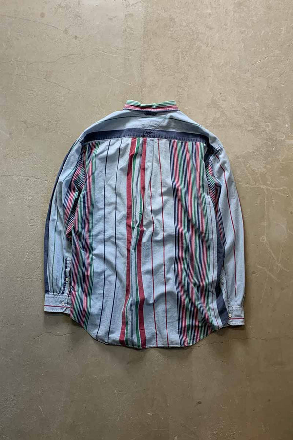 90'S L/S B.D MULTI STRIPE SHIRT / BLUE [SIZE: L USED]