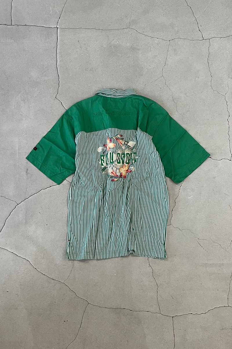 S/S BEACH CLUB COLLECTION STRIPE SHIRT / GREEN [SIZE: L USED]
