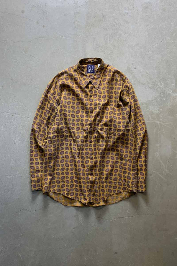 88'S-90'S L/S PAISLEY PATTERN SHIRT / MUSTARD [SIZE: M USED]
