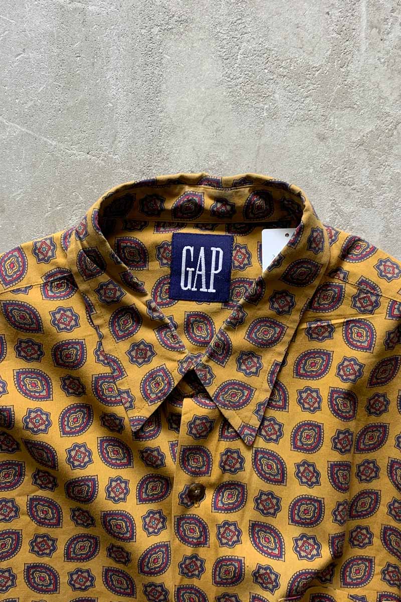 88'S-90'S L/S PAISLEY PATTERN SHIRT / MUSTARD [SIZE: M USED]