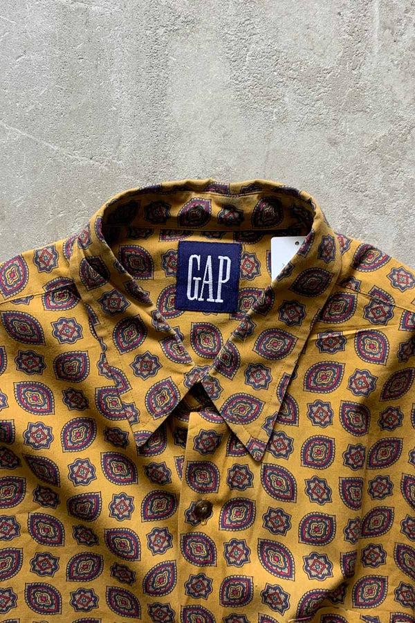 88'S-90'S L/S PAISLEY PATTERN SHIRT / MUSTARD [SIZE: M USED]
