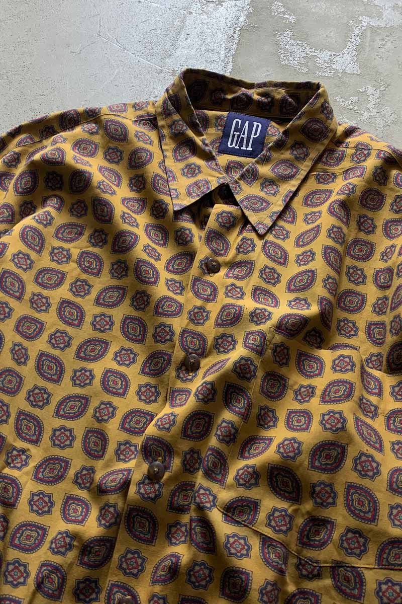 88'S-90'S L/S PAISLEY PATTERN SHIRT / MUSTARD [SIZE: M USED]