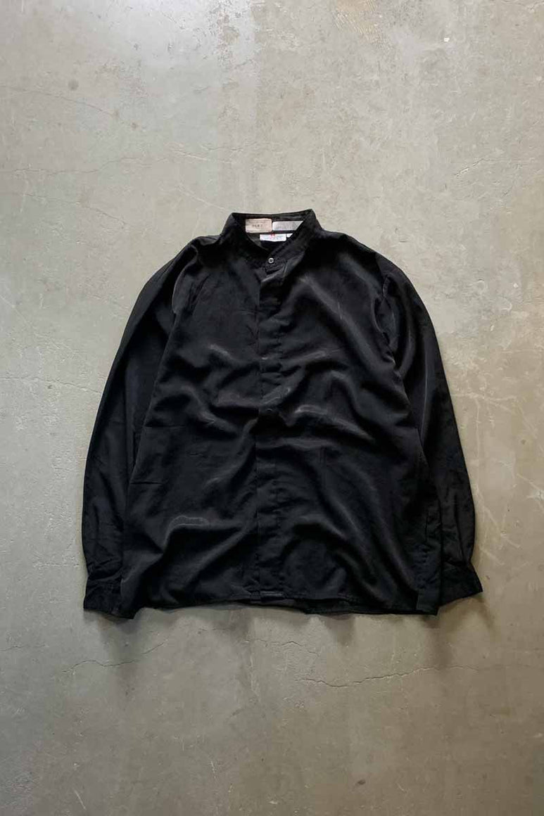 L/S BAND COLLAR RAYON SHIRT / BLACK [SIZE: M USED]