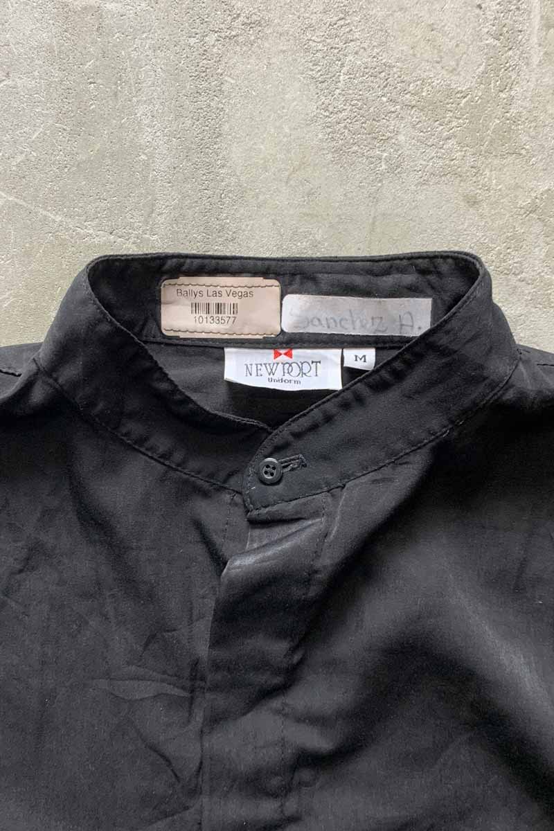 L/S BAND COLLAR RAYON SHIRT / BLACK [SIZE: M USED]