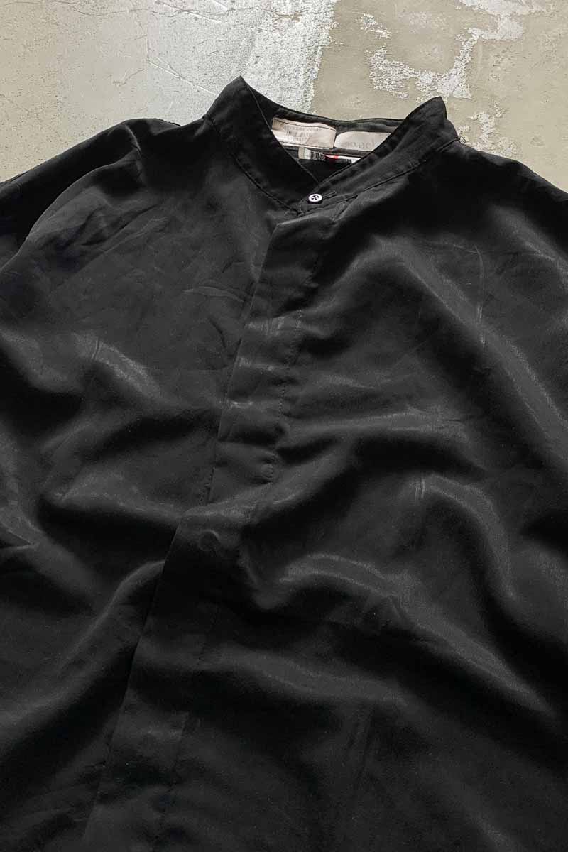 L/S BAND COLLAR RAYON SHIRT / BLACK [SIZE: M USED]