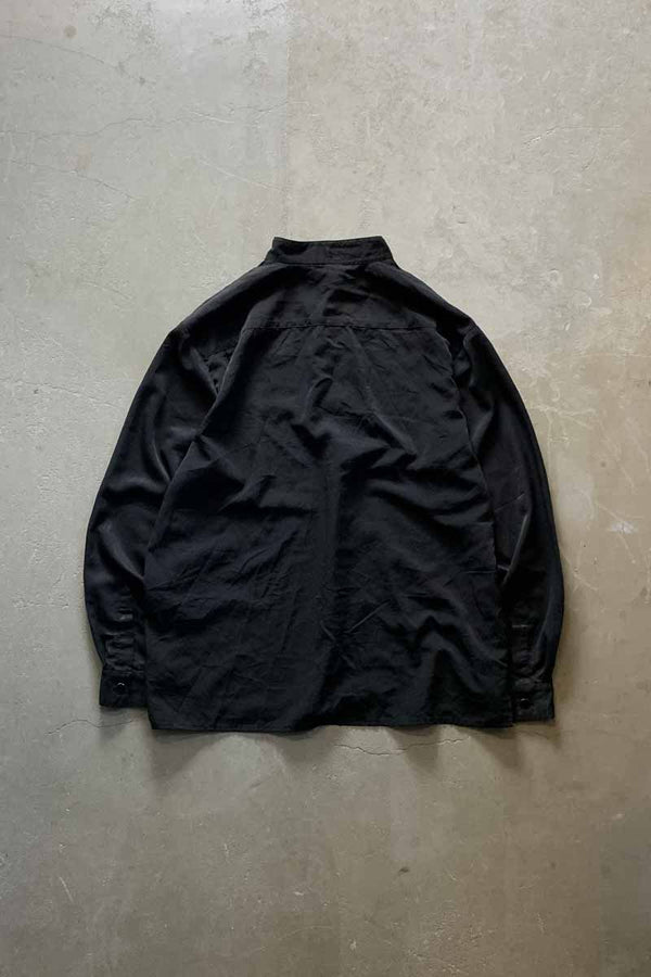 L/S BAND COLLAR RAYON SHIRT / BLACK [SIZE: M USED]