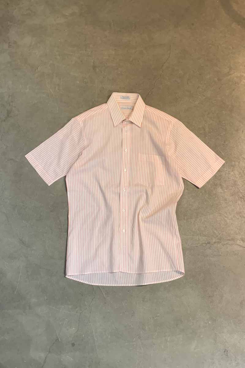 MADE IN USA 90'S S/S STRIPE DRESS SHIRT / WHITE / PINK [SIZE: L USED]