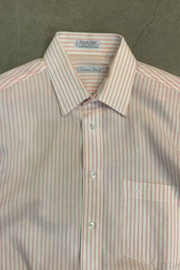 MADE IN USA 90'S S/S STRIPE DRESS SHIRT / WHITE / PINK [SIZE: L USED]