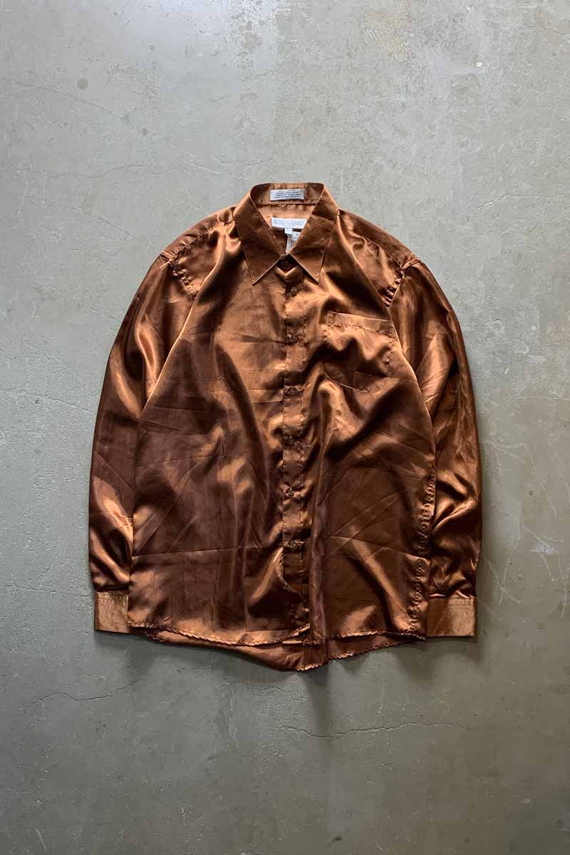 90'S L/S POINT COLLAR SATIN SHIRT / TERRACOTTA [SIZE: XL USED]