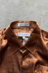 90'S L/S POINT COLLAR SATIN SHIRT / TERRACOTTA [SIZE: XL USED]