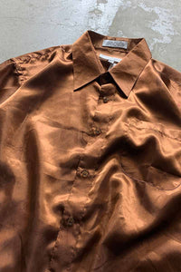 90'S L/S POINT COLLAR SATIN SHIRT / TERRACOTTA [SIZE: XL USED]