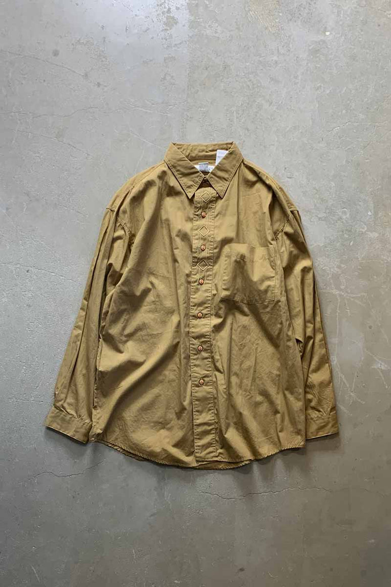 90'S L/S DESIGN SHIRT / KHAKI [SIZE: L USED]