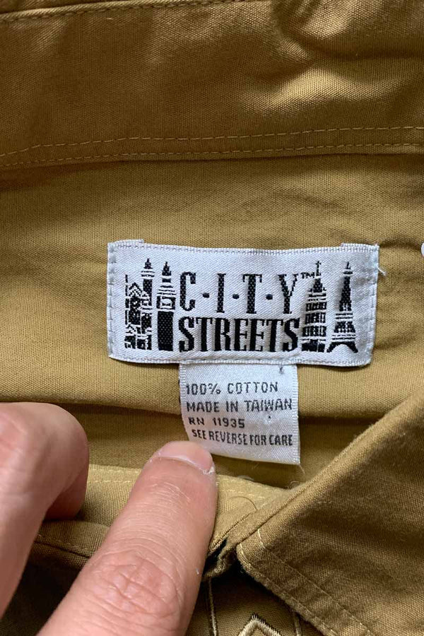 90'S L/S DESIGN SHIRT / KHAKI [SIZE: L USED]