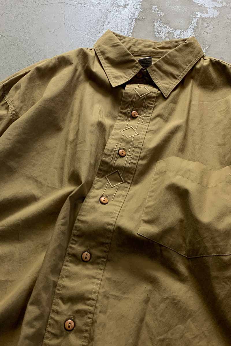 90'S L/S DESIGN SHIRT / KHAKI [SIZE: L USED]