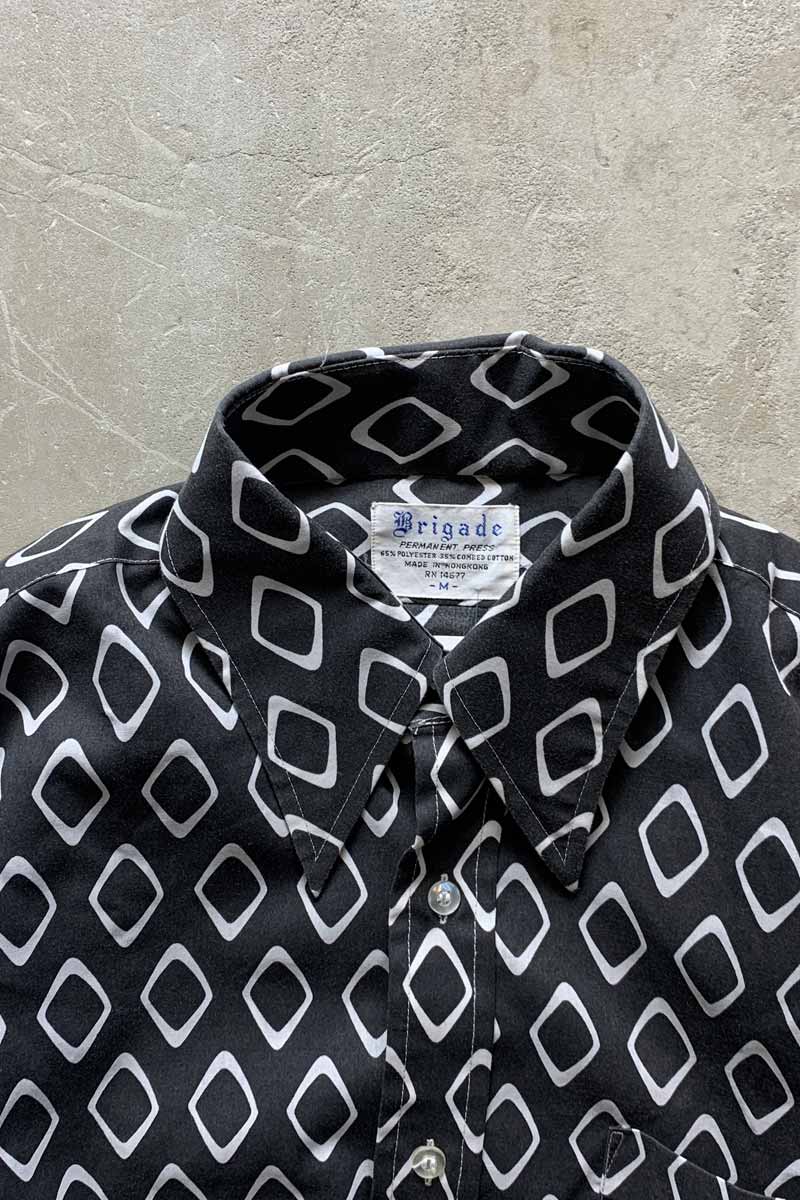 70'S L/S DOT PATTERN SHIRT / BLACK [SIZE: M USED]
