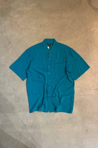 90'S S/S SILK SHIRT / TURQUOISE BLUE [SIZE: XL USED]