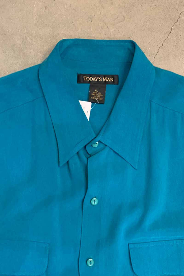 90's S/S SILK SHIRT / TURQUOISE BLUE [SIZE: XL USED]