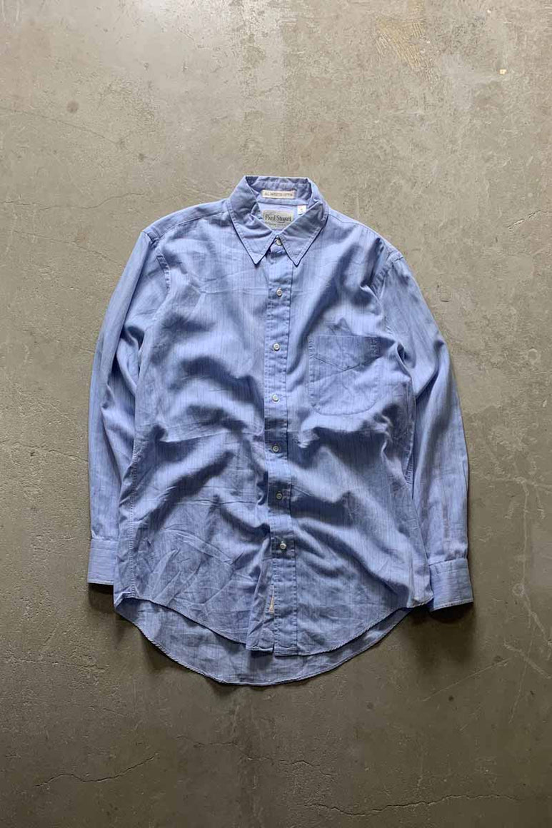 MADE IN USA 90'S L/S PIN STRIPE SHIRT / BLUE [SIZE: M USED]