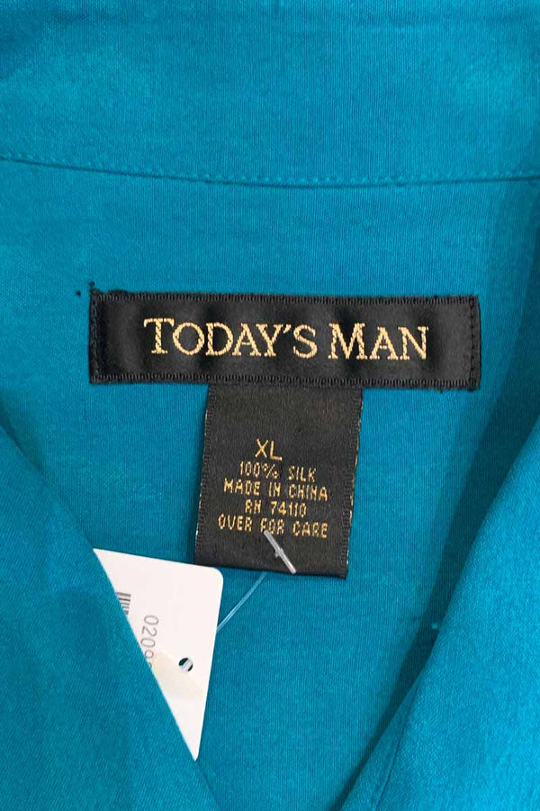 90's S/S SILK SHIRT / TURQUOISE BLUE [SIZE: XL USED]