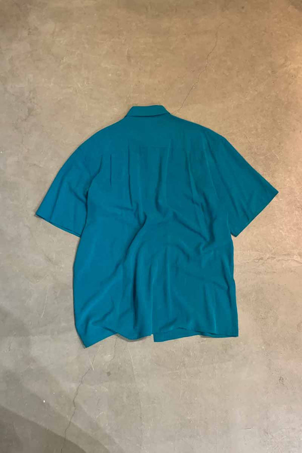 90's S/S SILK SHIRT / TURQUOISE BLUE [SIZE: XL USED]