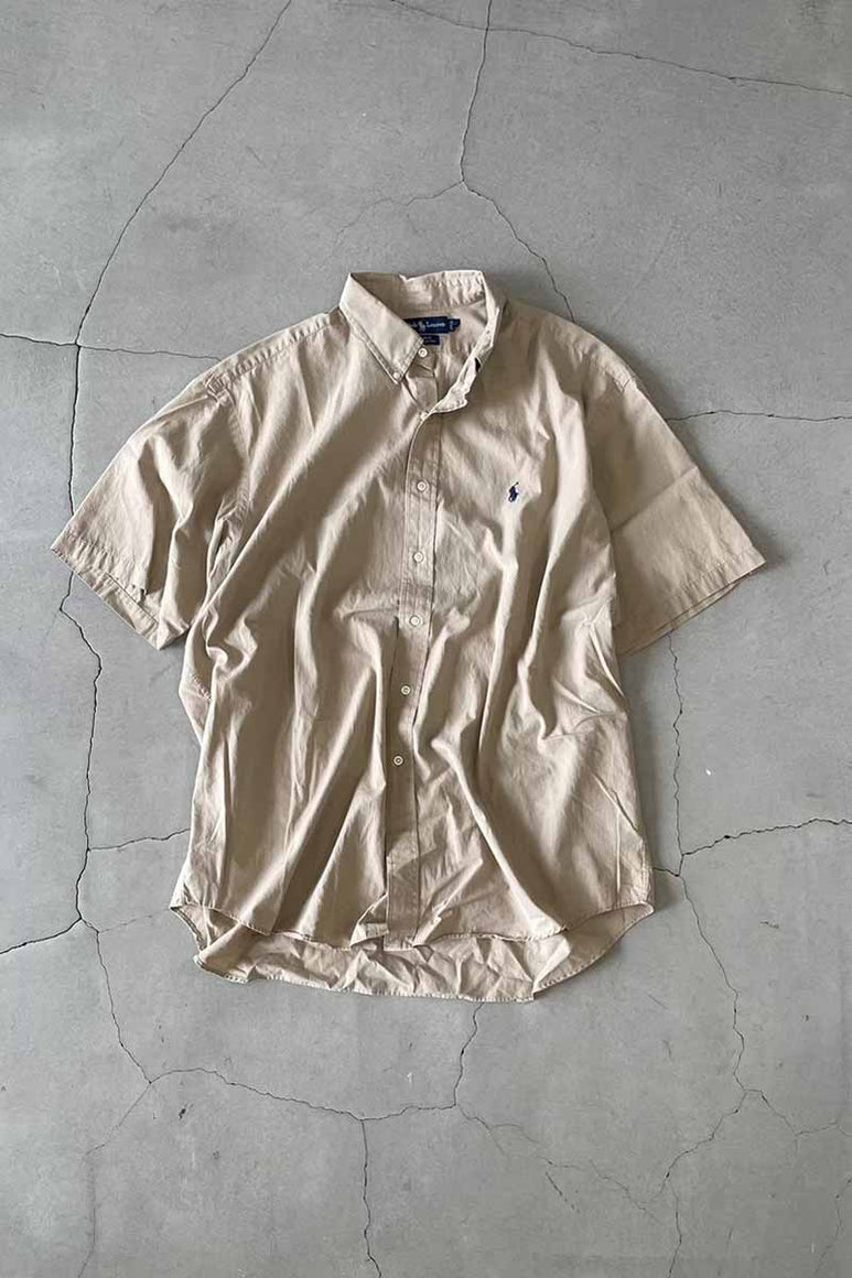 90'S S/S B.D COTTON BLAKE SHIRT / BEIGE [SIZE: XL USED]